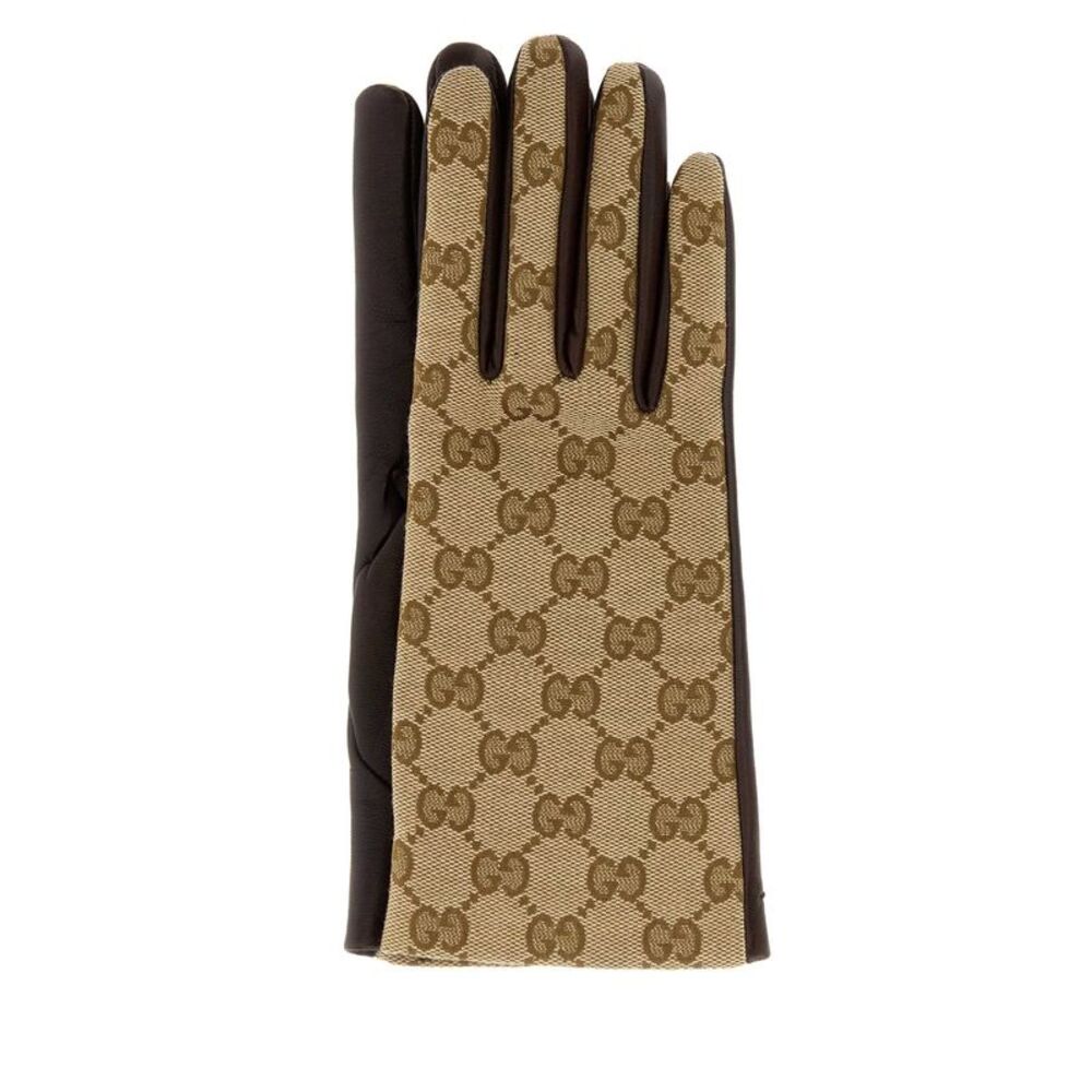 Gucci Women Gg Fabric And Leather Gloves